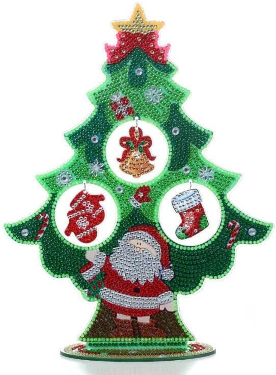 Decorative Christmas Tree Tabletop Diamond Painting Kit – 11-Inch Luminous 5D Rhinestone Art, DIY Xmas Desktop Decoration & Ornament